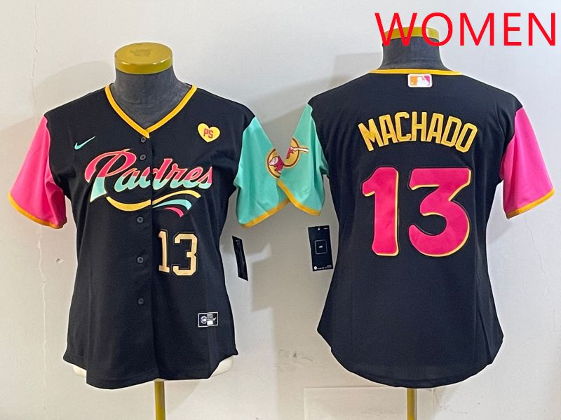 Women San Diego Padres #13 Machado Black City Edition 2025 Nike MLB Jersey style 12